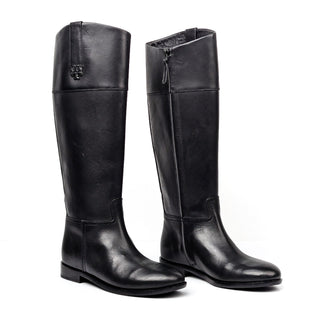 Tory Burch Women Double T Black Leather Riding Equestrian Knee Boots size 5.5