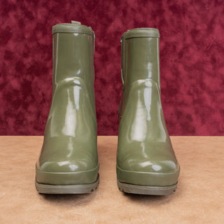 Sorel Women Joan Rain Wedge Chelsea Green Rubber Slip-on Ankle Boots size 10.5