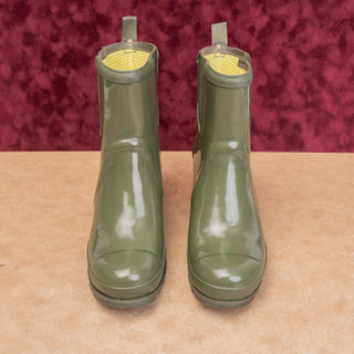 Sorel Women Joan Rain Wedge Chelsea Green Rubber Slip-on Ankle Boots size 10.5