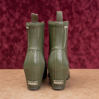 Sorel Women Joan Rain Wedge Chelsea Green Rubber Slip-on Ankle Boots size 10.5