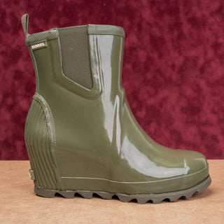 Sorel Women Joan Rain Wedge Chelsea Green Rubber Slip-on Ankle Boots size 10.5