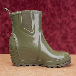 Sorel Women Joan Rain Wedge Chelsea Green Rubber Slip-on Ankle Boots size 10.5