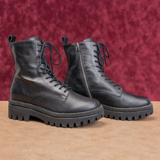 Dolce Vita Women Black Lace-up Leather Zip Rhinestones Combat Platform Boots 9