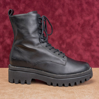 Dolce Vita Women Black Lace-up Leather Zip Rhinestones Combat Platform Boots 9