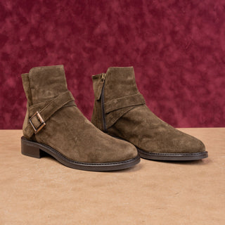 Aquatalia Women Nellie Dark Green Suede Zip Moto Fashion Ankle Boots sz 6.5