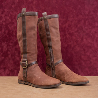 Cole Haan Women Vintage Y2K Brown Suede Classic Riding Zip Round Tall Boots 7.5