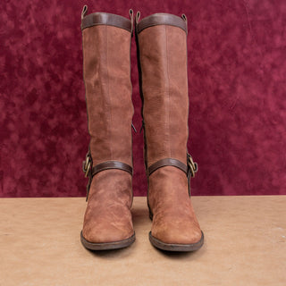 Cole Haan Women Vintage Y2K Brown Suede Classic Riding Zip Round Tall Boots 7.5