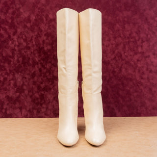 Sam Edelman Women Shauna Eggshell Leather Fashion Party Zip Round Heel Boots 10