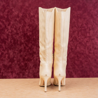 Sam Edelman Women Shauna Eggshell Leather Fashion Party Zip Round Heel Boots 10