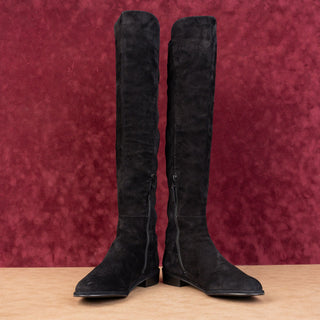 Stuart Weitzman Women 5050 Stretch Black Suede OTK Fashion Zip Boots sz 8