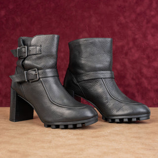 Robert Clergerie Paris Women Black Leather Strap Moto Biker Boots 7.5US EUR38