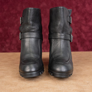 Robert Clergerie Paris Women Black Leather Strap Moto Biker Boots 7.5US EUR38