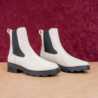 Madewell Women Pale White Leather Wyckoff Chelsea Lugsole Ankle Boots sz 8