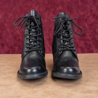Born Women Huntley Black Leather Lace-up Block Heel Combat Ankle Boots sz 8.5