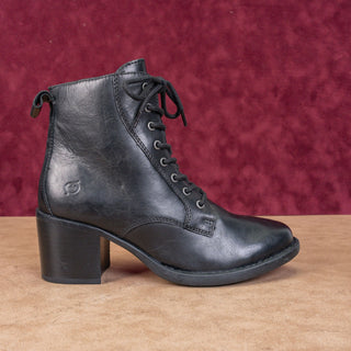 Born Women Huntley Black Leather Lace-up Block Heel Combat Ankle Boots sz 8.5