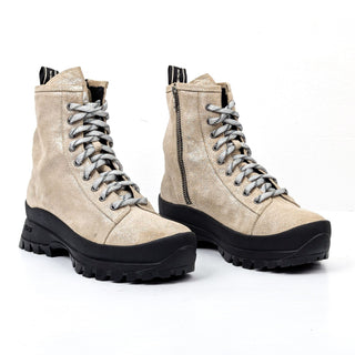 P448 Denise Beige Glitter Platform Suede Vibram Combat Boots 10-10.5 EUR 41