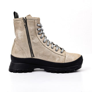 P448 Denise Beige Glitter Platform Suede Vibram Combat Boots 10-10.5 EUR 41