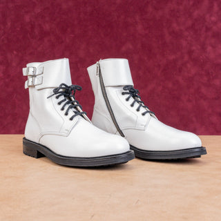 AllSaints Women Brigade Lace-up Zipper Lug Sole White Leather Boots sz 8US EUR38
