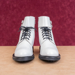 AllSaints Women Brigade Lace-up Zipper Lug Sole White Leather Boots sz 8US EUR38