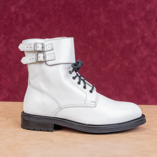 AllSaints Women Brigade Lace-up Zipper Lug Sole White Leather Boots sz 8US EUR38