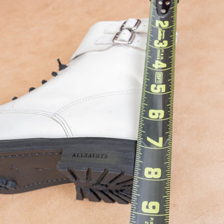 AllSaints Women Brigade Lace-up Zipper Lug Sole White Leather Boots sz 8US EUR38