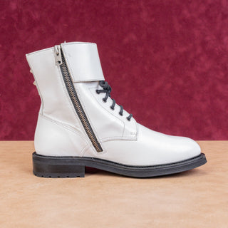 AllSaints Women Brigade Lace-up Zipper Lug Sole White Leather Boots sz 8US EUR38