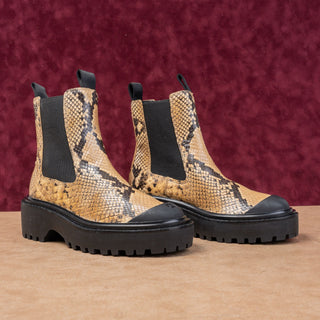 Tory Burch Woman Snakeskin Print T Logo Fashion Retro Leather Bootie Boots 6.5
