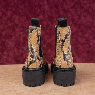 Tory Burch Woman Snakeskin Print T Logo Fashion Retro Leather Bootie Boots 6.5