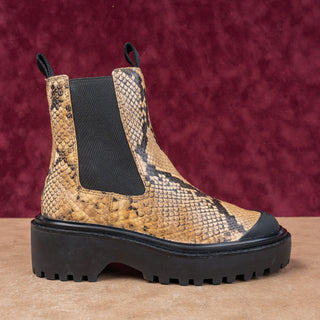 Tory Burch Woman Snakeskin Print T Logo Fashion Retro Leather Bootie Boots 6.5