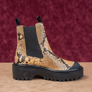 Tory Burch Woman Snakeskin Print T Logo Fashion Retro Leather Bootie Boots 6.5