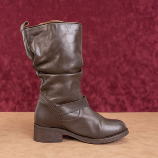 Steve Madden Women Brown Leather Moto Biker Mid Calf Fashion Boots sz 7.5