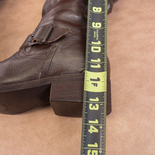 Steve Madden Women Brown Leather Moto Biker Mid Calf Fashion Boots sz 7.5