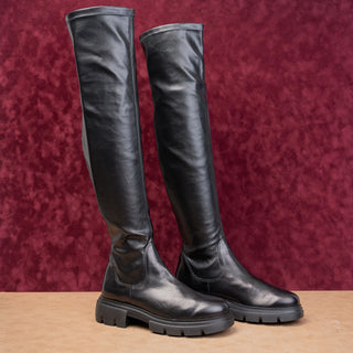 Paul Green Women Osborne Black Leather OTK Fashion Platform Boots 9.5US 7AU