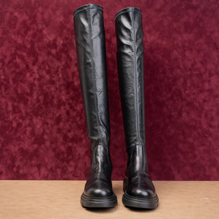 Paul Green Women Osborne Black Leather OTK Fashion Platform Boots 9.5US 7AU