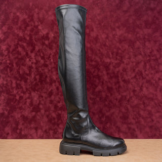Paul Green Women Osborne Black Leather OTK Fashion Platform Boots 9.5US 7AU
