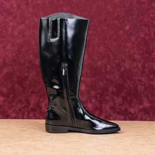 Sam Edelman Women Black Patent Leather Wide Calf Riding Flat Zip Knee Boots sz 7.5