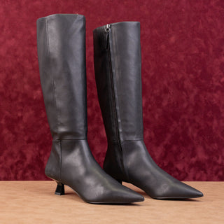 Franco Sarto Women Jennalyn Black Vegan Leather Kitten Heel Knee Boots sz 7