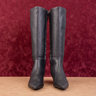 Franco Sarto Women Jennalyn Black Vegan Leather Kitten Heel Knee Boots sz 7