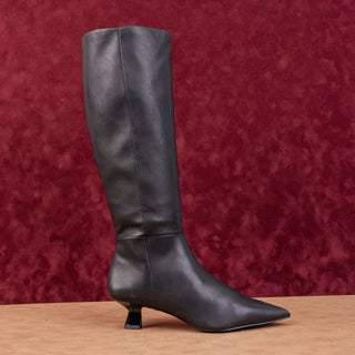 Franco Sarto Women Jennalyn Black Vegan Leather Kitten Heel Knee Boots sz 7