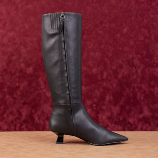 Franco Sarto Women Jennalyn Black Vegan Leather Kitten Heel Knee Boots sz 7