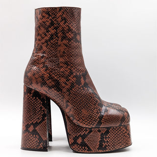 Jeffrey Campbell Women Mexique Snake Print Brown Leather Platform Boots size 10