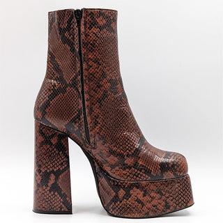 Jeffrey Campbell Women Mexique Snake Print Brown Leather Platform Boots size 10