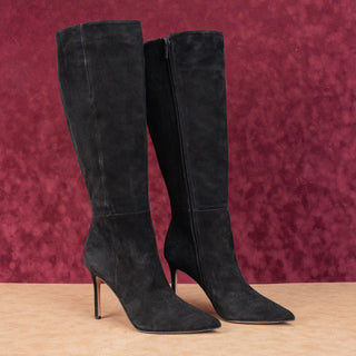 Veronica Beard Women Lisa Black Suede Wide Calf Dress Office Knee Boots size 9