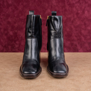 Tory Burch Women Fashion Zip Square Toe Heeled Black Leather Ankle Boots Sz 8