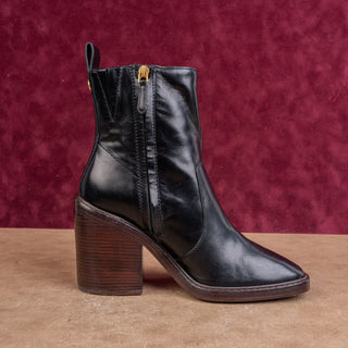 Tory Burch Women Fashion Zip Square Toe Heeled Black Leather Ankle Boots Sz 8