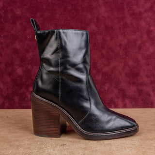 Tory Burch Women Fashion Zip Square Toe Heeled Black Leather Ankle Boots Sz 8