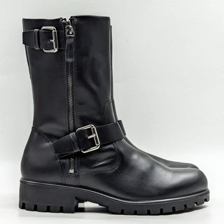 Ecco Women Modtray Black Leather Moto Biker Buckle Mid Calf Boots 8-8.5US EUR39