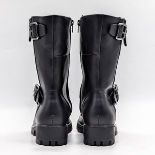 Ecco Women Modtray Black Leather Moto Biker Buckle Mid Calf Boots 8-8.5US EUR39