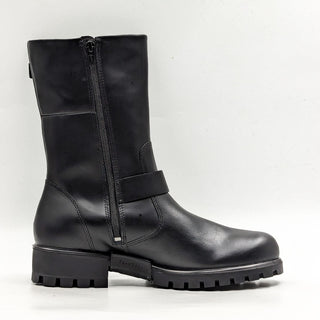 Ecco Women Modtray Black Leather Moto Biker Buckle Mid Calf Boots 8-8.5US EUR39