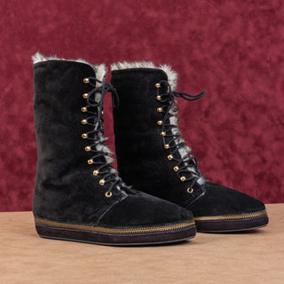 Stephane Kelian Paris Women Convert Boot loafer Black Suede Boots sz 7US UK 5